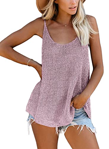 Uusollecy Tank Top Damen Sommer U-Ausschnitt Spaghetti Ärmellose Stricktop Casual Loose Camisole Tops für Damen, Rosa XL von Uusollecy