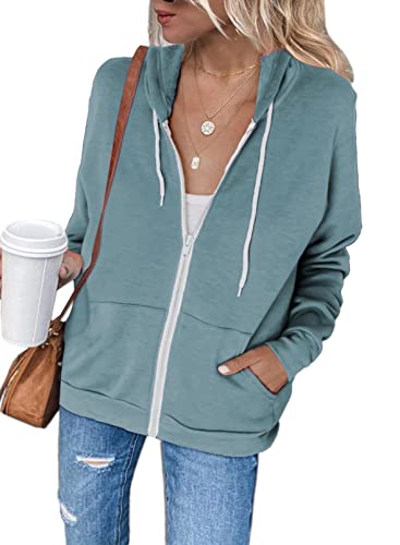 Uusollecy Damen Sweatjacke Hoodie Sweatshirtjacke Pullover Oberteile Kapuzenpullover Einfarbig Full Zip Casual Hoodie Sweatshirt A-hellblau M von Uusollecy