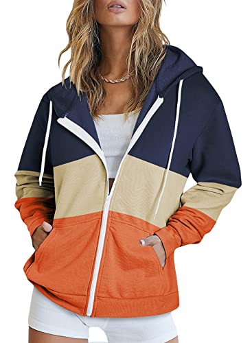 Uusollecy Damen Sweatjacke Hoodie Sweatshirtjacke Pullover Oberteile Kapuzenpullover Einfarbig Full Zip Casual Hoodie Sweatshirt B-orange XL von Uusollecy