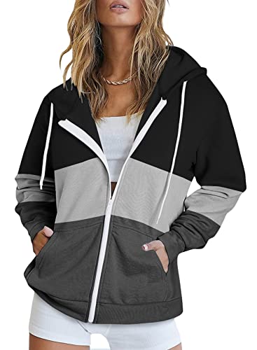 Uusollecy Damen Sweatjacke Hoodie Sweatshirtjacke Pullover Oberteile Kapuzenpullover Einfarbig Full Zip Casual Hoodie Sweatshirt B-schwarz XL von Uusollecy