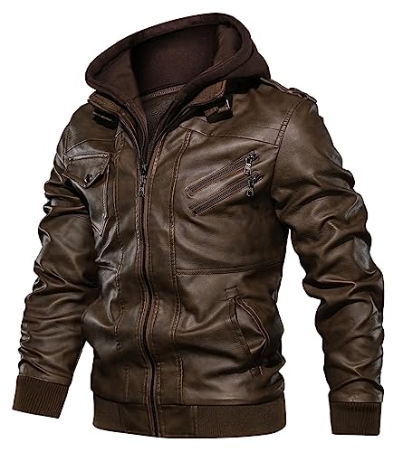 Uusollecy Lederjacke Herren, Kunstlederjacke Mit Abnehmbare Kapuze Braun M von Uusollecy
