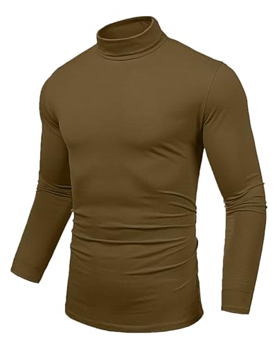 Uusollecy Rollkragenpullover Herren Dünn Regular Fit Rollkragenshirt Basic Unterzieh Rollkragen Pullover Elastisch Langarmshirts, Braun XXL von Uusollecy
