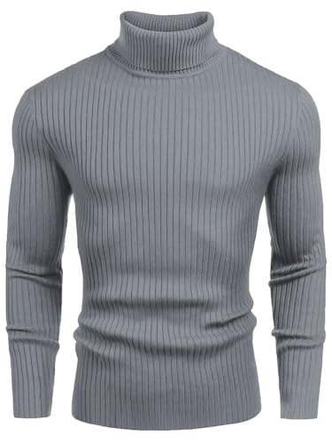 Uusollecy Rollkragenpullover Herren Langarm Feinstrick Rollkragen Pullover Basic Slim fit Rollkragen Strickpullover für Männer, Grau, XL von Uusollecy