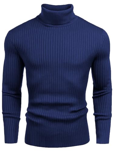 Uusollecy Rollkragenpullover Herren Langarm Feinstrick Rollkragen Pullover Basic Slim fit Rollkragen Strickpullover für Männer, Marineblau, XXL von Uusollecy