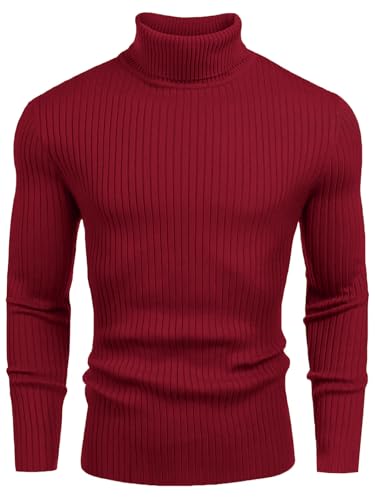 Uusollecy Rollkragenpullover Herren Langarm Feinstrick Rollkragen Pullover Basic Slim fit Rollkragen Strickpullover für Männer, Rot, M von Uusollecy