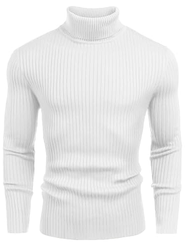 Uusollecy Rollkragenpullover Herren Langarm Feinstrick Rollkragen Pullover Basic Slim fit Rollkragen Strickpullover für Männer, Weiß, XL von Uusollecy