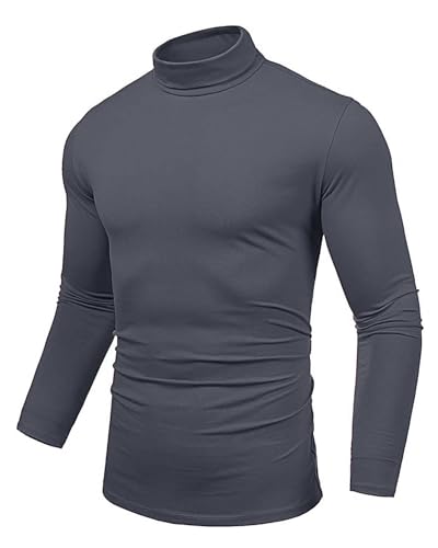 Uusollecy Rollkragenshirt Herren Slim Fit Elastisch Rollkragen Basic Langarmshirts Leichtes Langarm Rollkragenpullover Grau XXL von Uusollecy