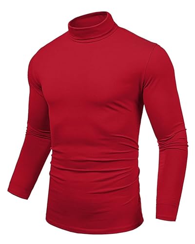 Uusollecy Rollkragenshirt Herren Slim Fit Elastisch Rollkragen Basic Langarmshirts Leichtes Langarm Rollkragenpullover Rot M von Uusollecy