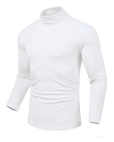 Uusollecy Rollkragenshirt Herren Slim Fit Elastisch Rollkragen Basic Langarmshirts Leichtes Langarm Rollkragenpullover Weiß L von Uusollecy