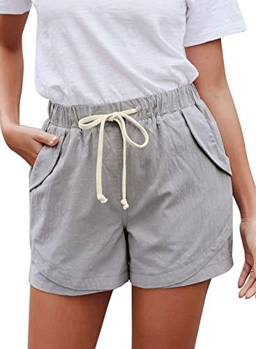 Uusollecy Shorts Damen Sommer Bermuda Tunnelzug Elastische High Waist Einfarbig Strand Shorts B-Grau XXL von Uusollecy