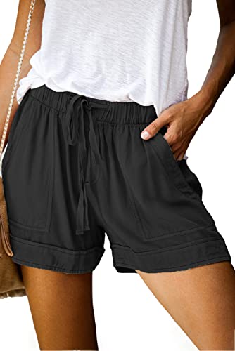 Uusollecy Shorts Damen Sommer Bermuda Tunnelzug Elastische High Waist Einfarbig Strand Shorts Gr. S, Schwarz von Uusollecy