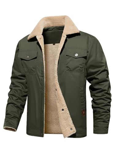 Uusollecy Winterjacke Herren Jacke mit Fleecefutter, Warm Gefüttert Arbeitsjacke mit Druckknopf Grün S von Uusollecy