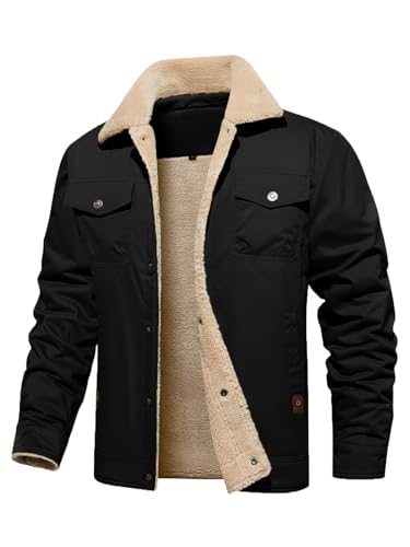 Uusollecy Winterjacke Herren Jacke mit Fleecefutter, Warm Gefüttert Arbeitsjacke mit Druckknopf Schwarz S von Uusollecy