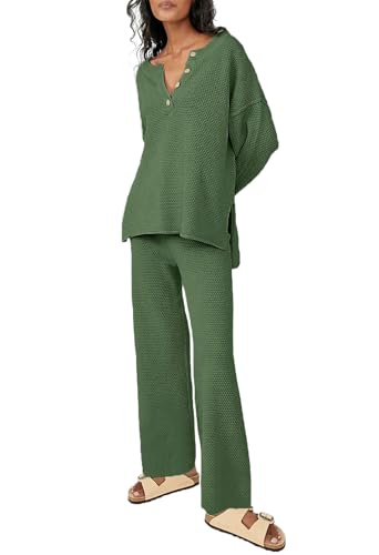 Uusollecy Lounge Set Damen Breites Bein Strickanzug Casual Loose Trainingsanzug Jogginganzug Grün M von Uusollecy