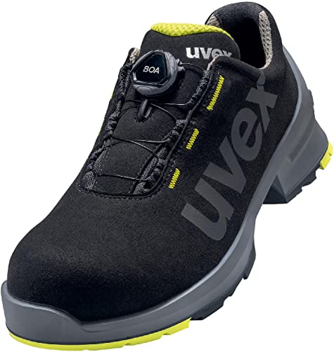 Uvex 1 Halbschuh mit BOA Fit System, Sicherheitsschuhe S2 SRC, Arbeitsschuhe für Damen & Herren, Schwarz/Lime, Größe 47 von Uvex