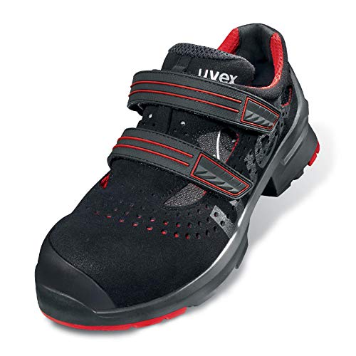 Uvex 1 Extended Support Arbeitsschuhe 85162 - Sicherheitsschuhe S3 SRC ESD - Gelochter Arbeitsschuh für Damen & Herren - Sicherheitsschuh mit Kunststoffkappe für Frauen, Schwarz/Rot, 45 EU von Uvex