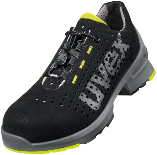 Uvex 1 gelochter Halbschuh, Sicherheitsschuhe S1 SRC, Arbeitsschuhe für Damen & Herren, Schwarz/Lime - Gr. 36 von Uvex