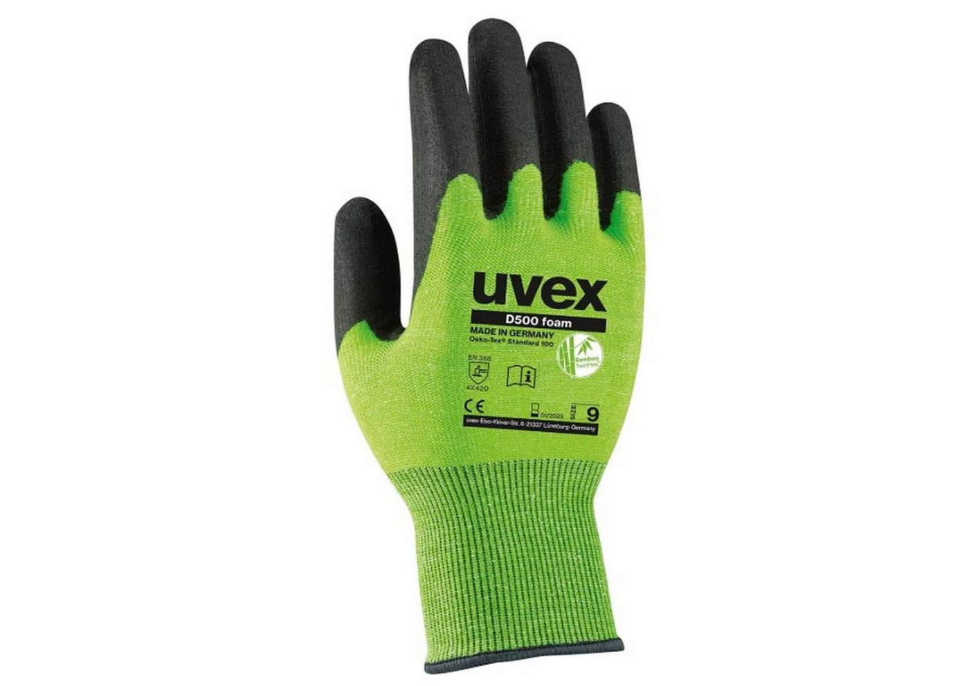 Uvex Arbeitshandschuhe D500 Foam Schnittschutzhandschuhe mit Grip-Beschichtung Lime/Anthrazit von Uvex