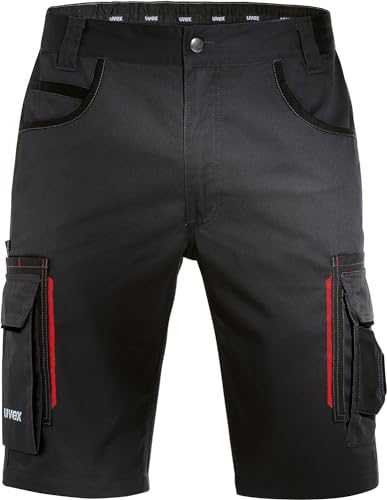 Uvex Tune-up Arbeits-Hose kurz - Arbeits-Shorts mit Cargo-Taschen für die Arbeit - 35% Baumwolle - Schwarz/Rot - 64 von Uvex