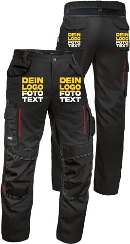 uvex Tune-up Arbeitshose zum selbst Bedrucken - Arbeitshosen lang zum selber gestalten mit Text, Bild, Logo - Schwarz/Rot - 54 von uvex