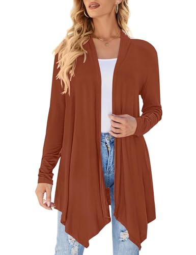 Damen Strickjacke mit Drapierung vorne, offen, lässig, langärmelig, leicht, Cardigan, Pullover, Staubwedel, Caramel, Medium von Uvog