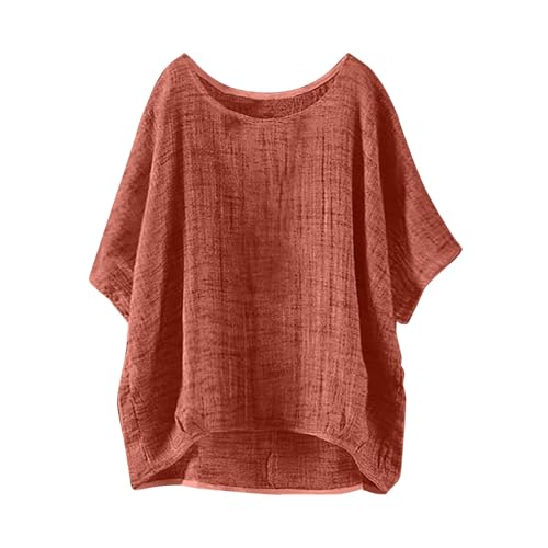 Leinenhemd Damen Lang Damenmode Print Kurzarm-Shirt T Shirts Hemd Sommer Shirt Crash Optik Tshirt Tops Oversized Baumwolle Weisse Bluse Mit Weiten Aermeln Schwarzes Aufdruck Blaue von Uwdiohq