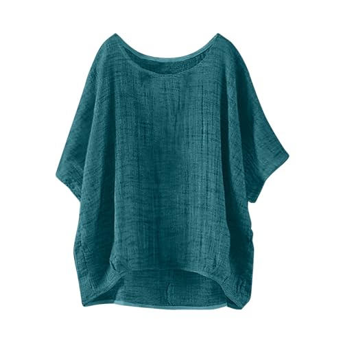 Leinenbluse Damen T-Shirt Kurzarm Gerippt Strick Sitzende Tshirt Bluse Zum Binden Vorne Short Sleeve Shirt Women Feder Drucken Batik Blusen Shirts Und Tops von Uwdiohq