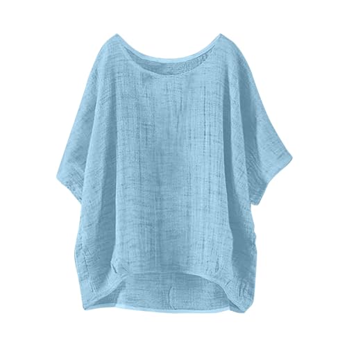 Leinenbluse Damen Taille Kurze Ärmel Top Tshirt Elegant Sommer Shirt Weiss Bluse Hellblau Kurzarm Locker T Mit Strasssteinen Graues Oversize 122 Regenbogen Outdoor von Uwdiohq
