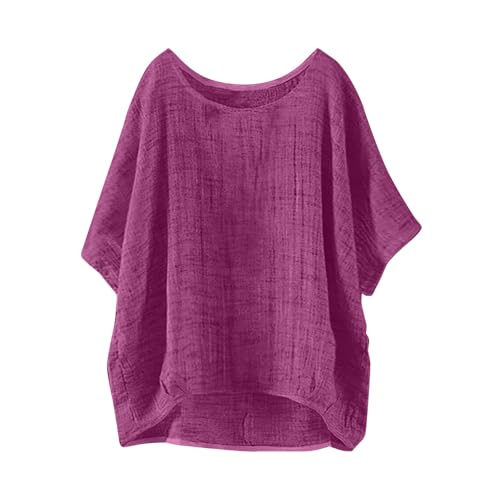 Leinen Set Damen Sommer Kurzarmshirtmit Knopf Damen-T-Shirt Halben Rollkragen Fledermaus Ärmel Bluse Kurzarm Elegant T Shirt Longbluse Haengerchen Weiches Tshirt Baumwolle von Uwdiohq