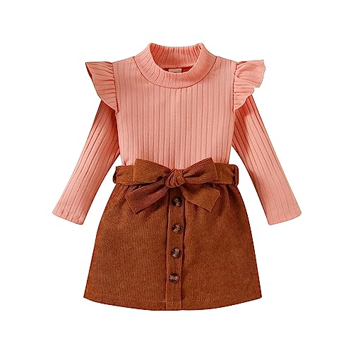 Uwdiohq Angebot Sale Kleinkind Mädchen Rüschen Langarm gerippt gestrickt Rollkragen T-Shirt Tops solide Fliege Rock Outfits Kinder Pullover Mädchen Süße Baby Outfit Mädchen FES Mein Bestellung Sale von Uwdiohq