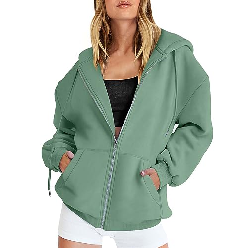 Uwdiohq Damen Kapuzenpullover Zip Sweatshirt 2025 Langarm Hoodie Einfarbig Leicht Sweatjacke Casual Pullover Sweatshirtjacke Sport Style Mit Reißverschluss Oversize College Jacke von Uwdiohq