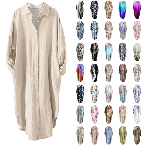 Uwdiohq Angebote des Tages Heute Hemdkleid Damen Sommer Lang Leinenkleid Lang Langarm Sommerkleid Damen Knielang Damen Shirtkleid Baumwolle Schwarz Sonderangebote Schnäppchen von Uwdiohq