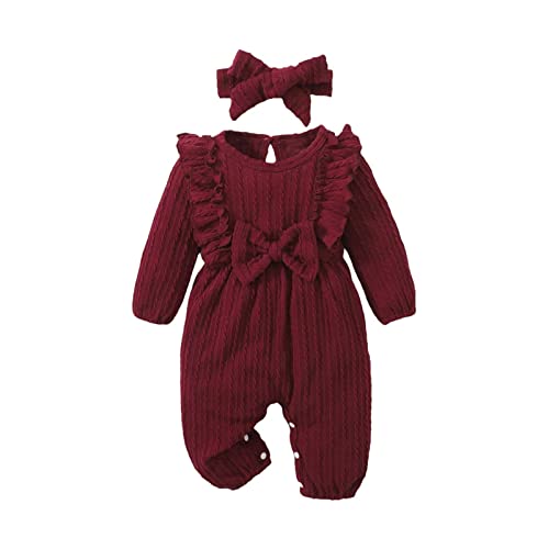 Uwdiohq Blitzangebote des Tages Langarm-Overall-Stirnband-Set für mit Textur und Schleife für 0 bis 18 Neugeborenen Set Body Erster Geburtstag Mädchen Baby Geschenk Mädch Sonderangebote Schnäppchen von Uwdiohq