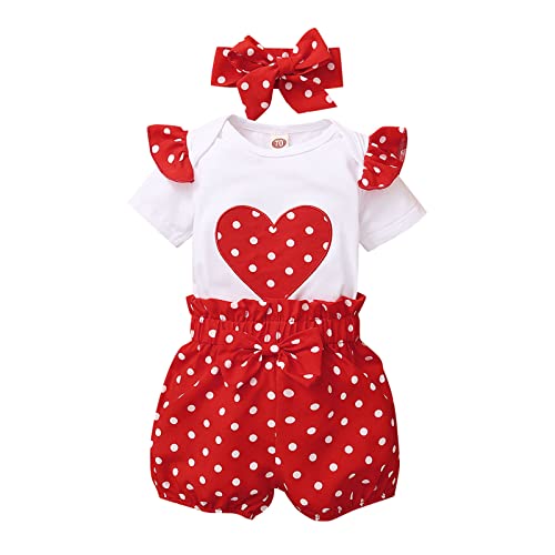 Uwdiohq Damen Billige Neugeborenes Baby Mädchen Kurze Rüschenärmel Patchwork Strampler Tops Polka Dot Shorts Hosen mit Stirnbändern 3er Set Bekleidungsset Baby Mädchen Wint Sale Angebote Bestellung von Uwdiohq