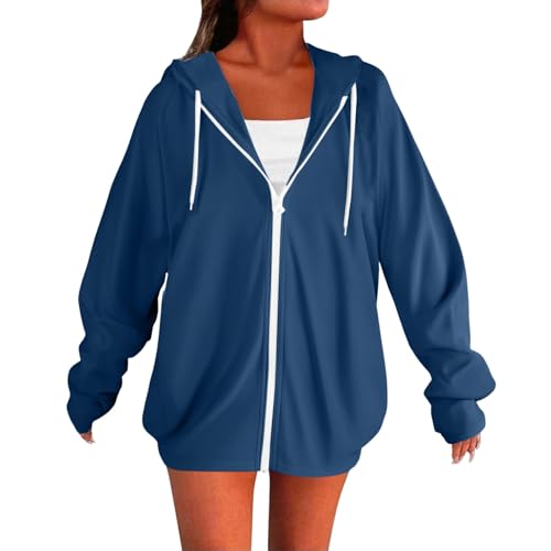 Uwdiohq Damen Hoodie Mit Kapuze 2025 Oversize Zipper Sportjacke Sweatjacke Frauen Langarm Sweatshirt Kapuzenpullover Mit Reißverschluss Frauen Leichte Hoodies Casual Style Bomberjacke von Uwdiohq