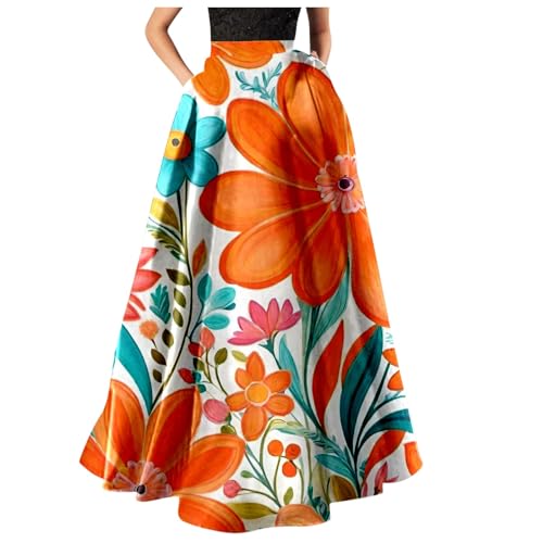 Uwdiohq Damen Sale Angebote Sale Damen Rock Mit Blumendruck Hohe Taille Langer Maxirock Rock Lang Damen Sommer Elegant Frauen Loose Große Größen Röcke Mode Drucken Teenager Sale Angebote Bestellung von Uwdiohq