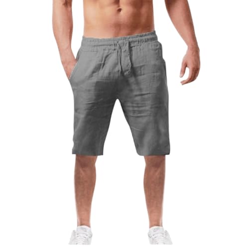 Uwdiohq Day Prime Sommer Freizeit Leinen Shorts Herren Beach Short Mit Taschen Cargo Leicht Hose Leinenhose Kurze Elastische Taille Laufshorts Männer Jogginghose Fitnesshose Sport Sportshorts von Uwdiohq