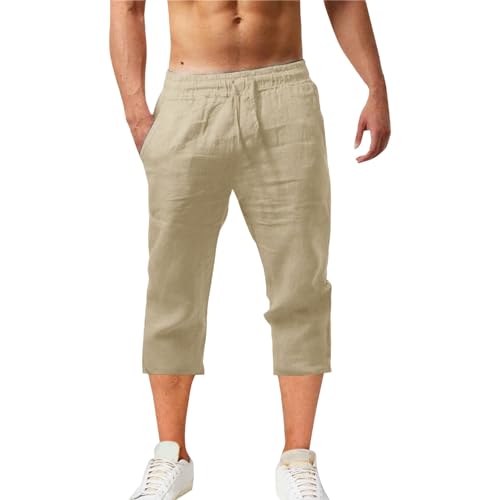 Uwdiohq Day Prime Sommer Freizeit Leinen Shorts Herren Beach Short Mit Taschen Cargo Leicht Hose Leinenhose Kurze Elastische Taille Laufshorts Männer Jogginghose Fitnesshose Sport Sportshorts von Uwdiohq