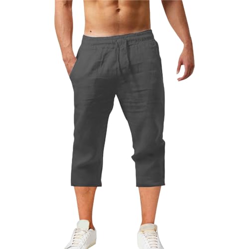 Uwdiohq Day Prime Sommer Freizeit Leinen Shorts Herren Beach Short Mit Taschen Cargo Leicht Hose Leinenhose Kurze Elastische Taille Laufshorts Männer Jogginghose Fitnesshose Sport Sportshorts von Uwdiohq