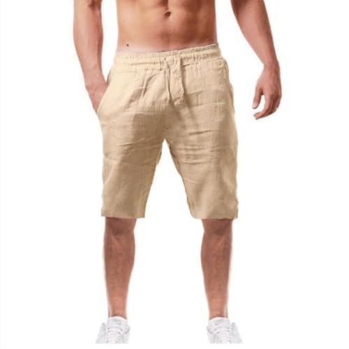 Uwdiohq Day Prime Sommer Freizeit Leinen Shorts Herren Beach Short Mit Taschen Cargo Leicht Hose Leinenhose Kurze Elastische Taille Laufshorts Männer Jogginghose Fitnesshose Sport Sportshorts von Uwdiohq