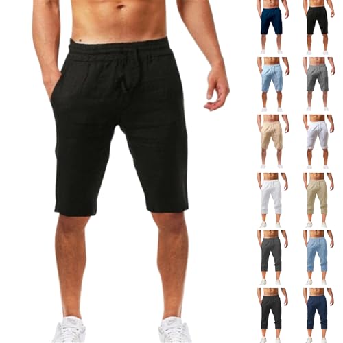 Uwdiohq Day Prime Sommer Freizeit Leinen Shorts Herren Beach Short Mit Taschen Cargo Leicht Hose Leinenhose Kurze Elastische Taille Laufshorts Männer Jogginghose Fitnesshose Sport Sportshorts von Uwdiohq