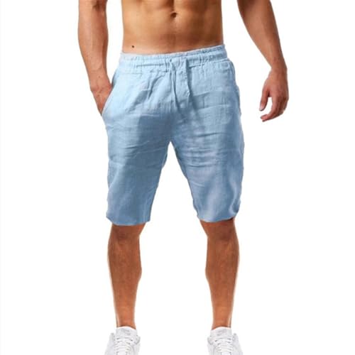 Uwdiohq Day Prime Sommer Freizeit Leinen Shorts Herren Beach Short Mit Taschen Cargo Leicht Hose Leinenhose Kurze Elastische Taille Laufshorts Männer Jogginghose Fitnesshose Sport Sportshorts von Uwdiohq