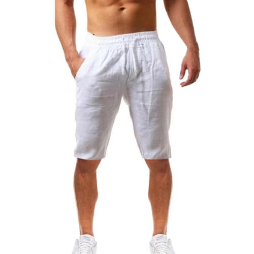 Uwdiohq Day Prime Sommer Freizeit Leinen Shorts Herren Beach Short Mit Taschen Cargo Leicht Hose Leinenhose Kurze Elastische Taille Laufshorts Männer Jogginghose Fitnesshose Sport Sportshorts von Uwdiohq