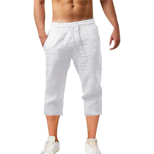 Uwdiohq Day Prime Sommer Freizeit Leinen Shorts Herren Beach Short Mit Taschen Cargo Leicht Hose Leinenhose Kurze Elastische Taille Laufshorts Männer Jogginghose Fitnesshose Sport Sportshorts von Uwdiohq