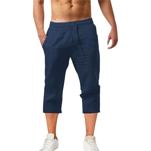 Uwdiohq Day Prime Sommer Freizeit Leinen Shorts Herren Beach Short Mit Taschen Cargo Leicht Hose Leinenhose Kurze Elastische Taille Laufshorts Männer Jogginghose Fitnesshose Sport Sportshorts von Uwdiohq