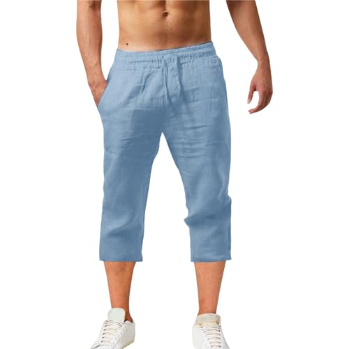 Uwdiohq Day Prime Sommer Freizeit Leinen Shorts Herren Beach Short Mit Taschen Cargo Leicht Hose Leinenhose Kurze Elastische Taille Laufshorts Männer Jogginghose Fitnesshose Sport Sportshorts von Uwdiohq