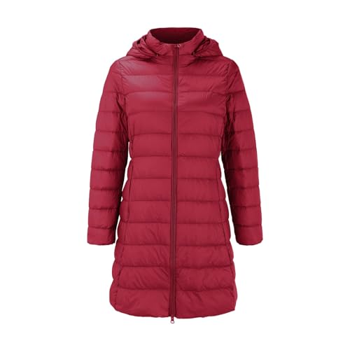 Uwdiohq Einfarbige, Mittellange Daunenjacke Für Damen Mit Kapuze Und Abnehmbarer Schmaler Passform Reißverschluss Babytrage Winter (Rd3, M) Funktionsparka Winterjacke Gr 52 Softshell Mantel von Uwdiohq