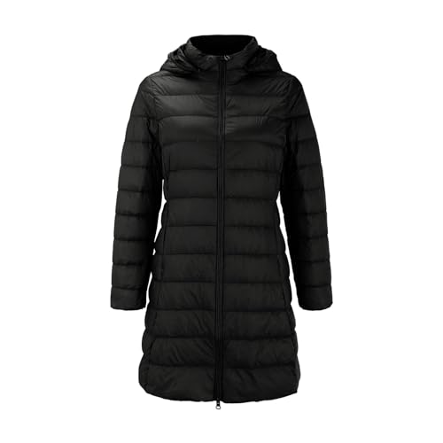 Uwdiohq Einfarbige, Mittellange Daunenjacke Für Damen Mit Kapuze Und Abnehmbarer Schmaler Passform Reißverschluss Beheizt (Black, M) Steppmantel Leicht Kaschmir Mantel Winterjacke Mädchen von Uwdiohq