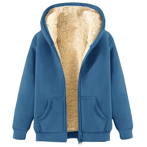 Uwdiohq Fleecejacke Damen Hoodie Kapuzenpullover mit Zipper, Fleecepullover Dick Warm Basic Sweatjacke mit Kapuze, Winterjacke Einfarbig Hooded mit Reißverschluss, Lässiger Sportlicher, (Blau,5XL) von Uwdiohq