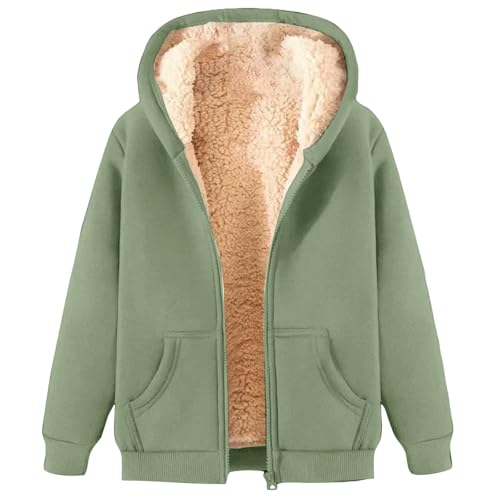 Uwdiohq Fleecejacke Damen Hoodie Kapuzenpullover mit Zipper, Fleecepullover Dick Warm Basic Sweatjacke mit Kapuze, Winterjacke Einfarbig Hooded mit Reißverschluss Sportlicher, (Light Grün,L) von Uwdiohq